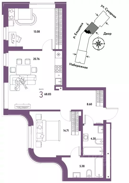 3-к кв. Новосибирская область, Новосибирск Сухарная ул., 109/2 (68.83 ... - Фото 0