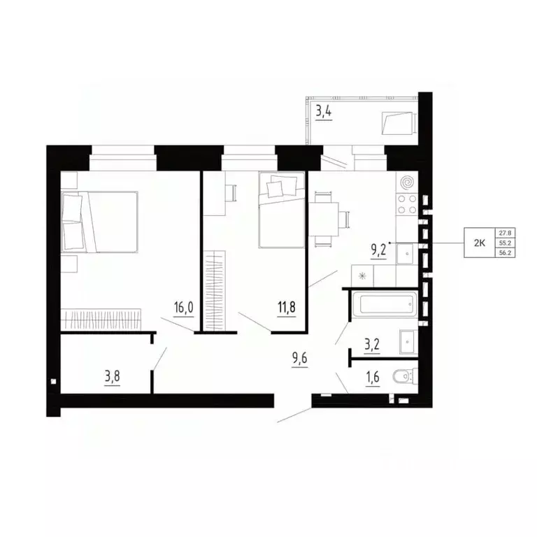 2-к кв. Орловская область, Орловский муниципальный округ, д. ... - Фото 1