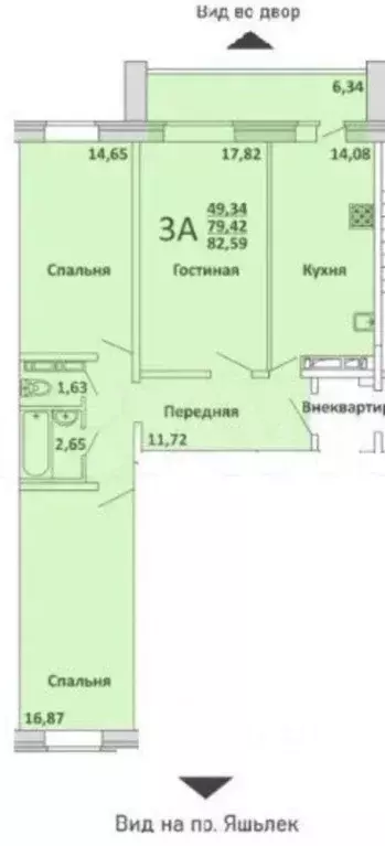 3-к кв. Татарстан, Набережные Челны просп. Яшьлек, 10А (79.2 м) - Фото 2