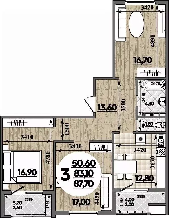 3-к кв. Краснодарский край, Анапа ул. Адмирала Пустошкина, 22к2 (87.7 ... - Фото 1