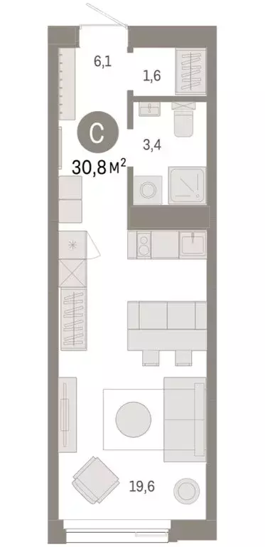 Квартира-студия: Тюмень, жилой комплекс Зарека (30.79 м) - Фото 1