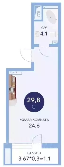 Студия Краснодарский край, Анапа ул. Ленина, 241к1 (30.1 м) - Фото 1