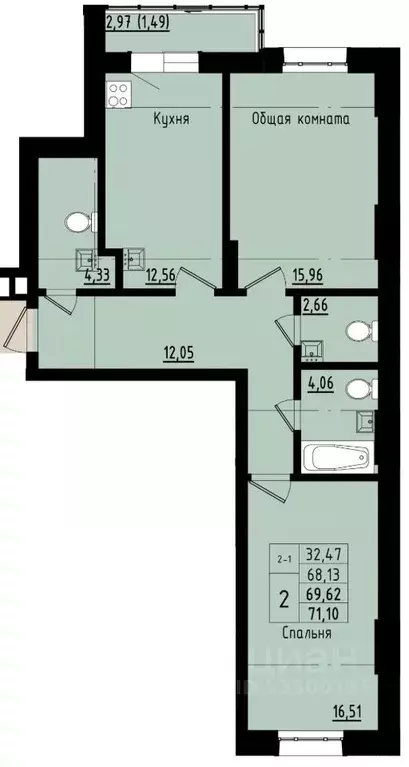 2-к кв. Саха (Якутия), Покровск ул. Орджоникидзе, 68 (69.62 м) - Фото 1