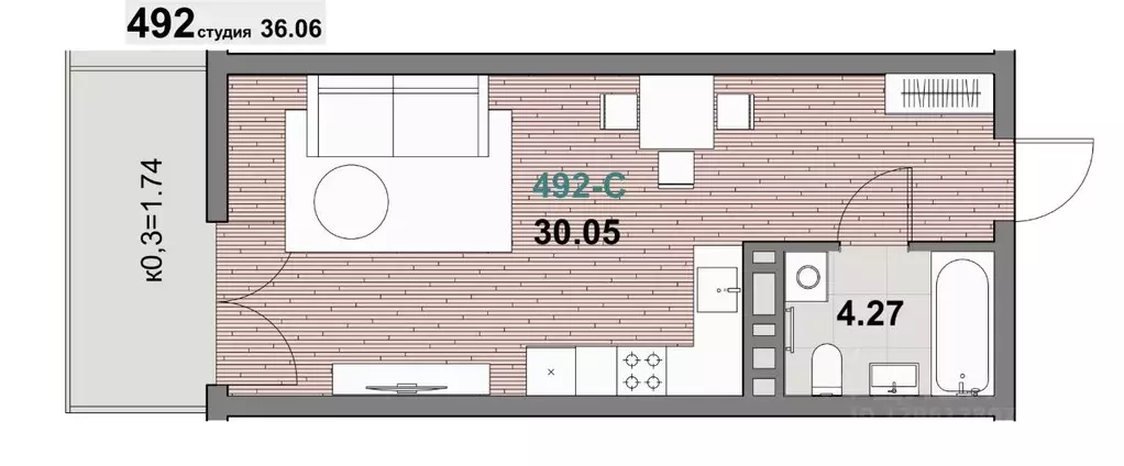 1-к кв. Калининградская область, Зеленоградск ул. Гагарина (36.18 м) - Фото 1