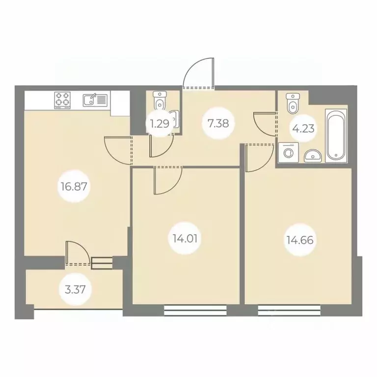 2-к кв. Санкт-Петербург ш. Суздальское, 8 (60.13 м) - Фото 0
