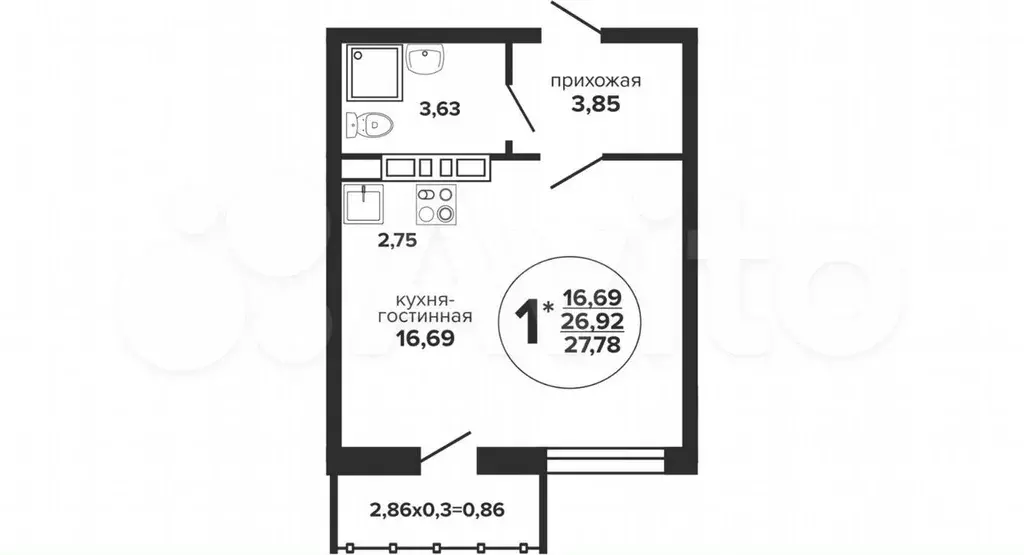 Квартира-студия, 27,8 м, 10/24 эт. - Фото 0