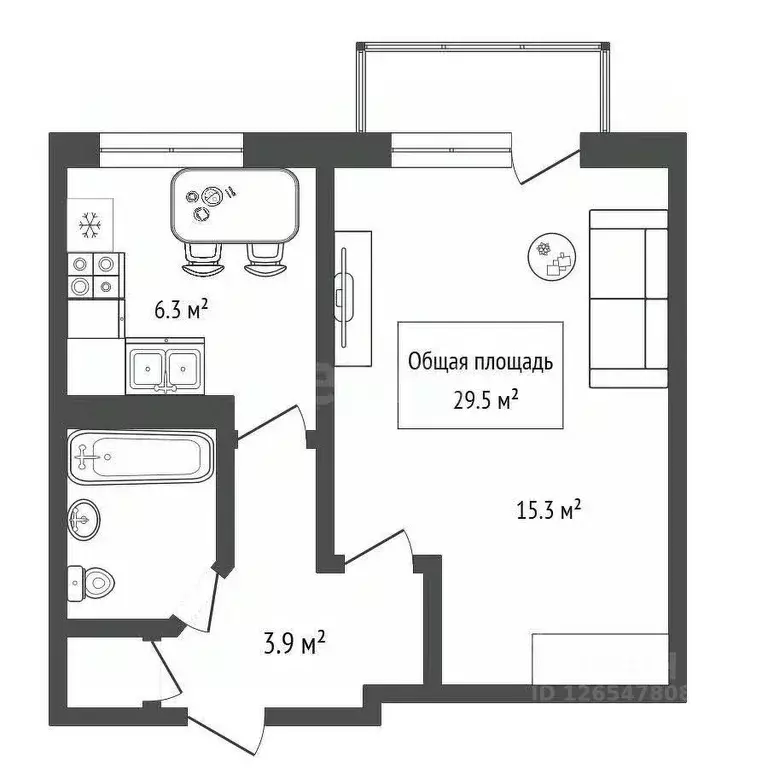 1-к кв. Новосибирская область, Новосибирск ул. Крылова, 47 (29.5 м) - Фото 1