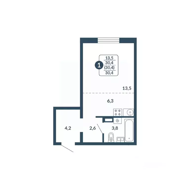 Студия Кировская область, Киров Скандинавия жилой комплекс (30.4 м) - Фото 1