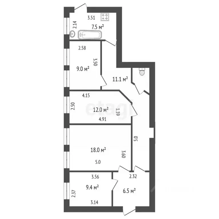 4-к кв. Санкт-Петербург ул. Марата, 70а-70б (75.2 м) - Фото 1