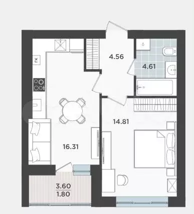 1-к. квартира, 42,1 м, 2/9 эт. - Фото 1