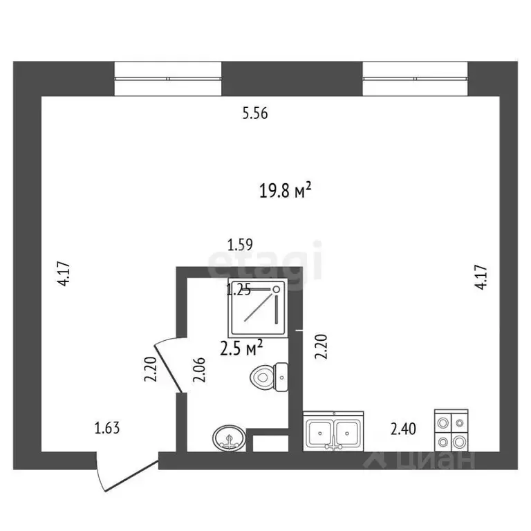 Студия Тюменская область, Тюмень ул. Мельникайте, 83 (23.3 м) - Фото 2