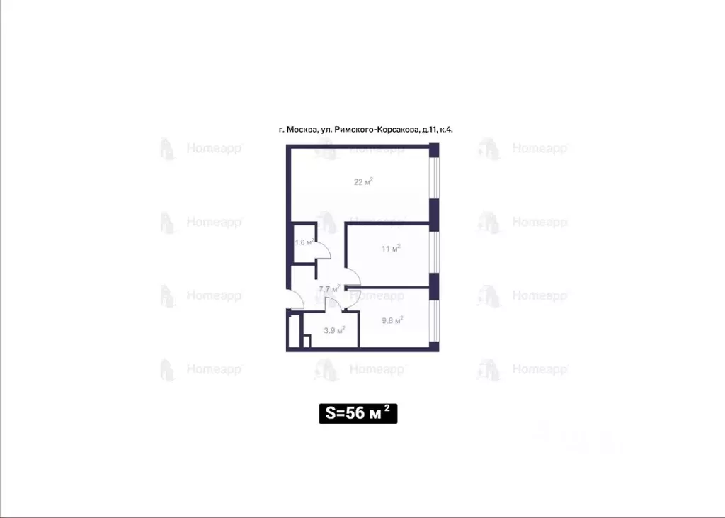 2-к кв. Москва ул. Римского-Корсакова, 11к4 (56.0 м) - Фото 1