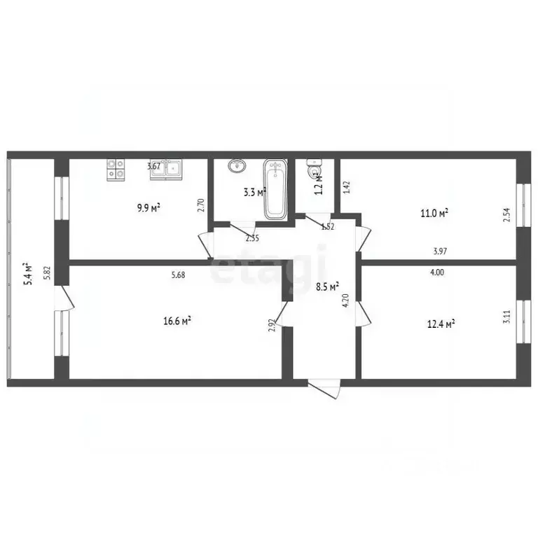 3-к кв. Ханты-Мансийский АО, Нягань Речная ул., 185 (68.3 м) - Фото 1