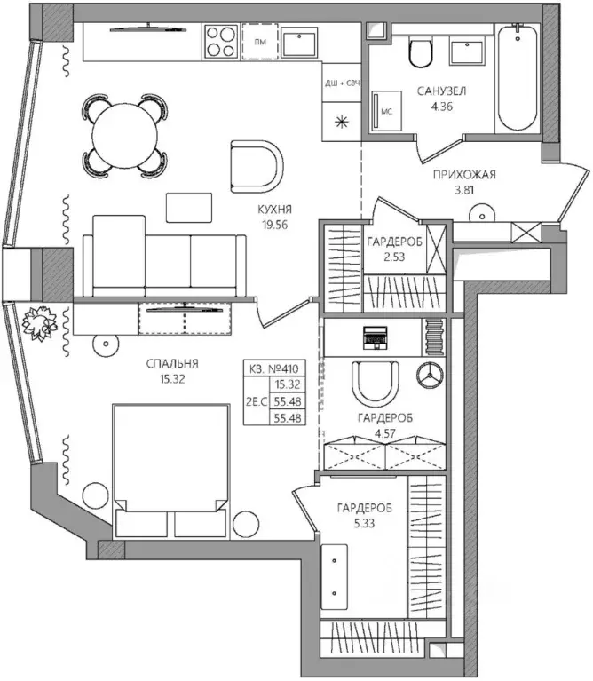 2-к кв. Пермский край, Пермь Центр мкр, Манеры жилой комплекс (55.48 ... - Фото 1