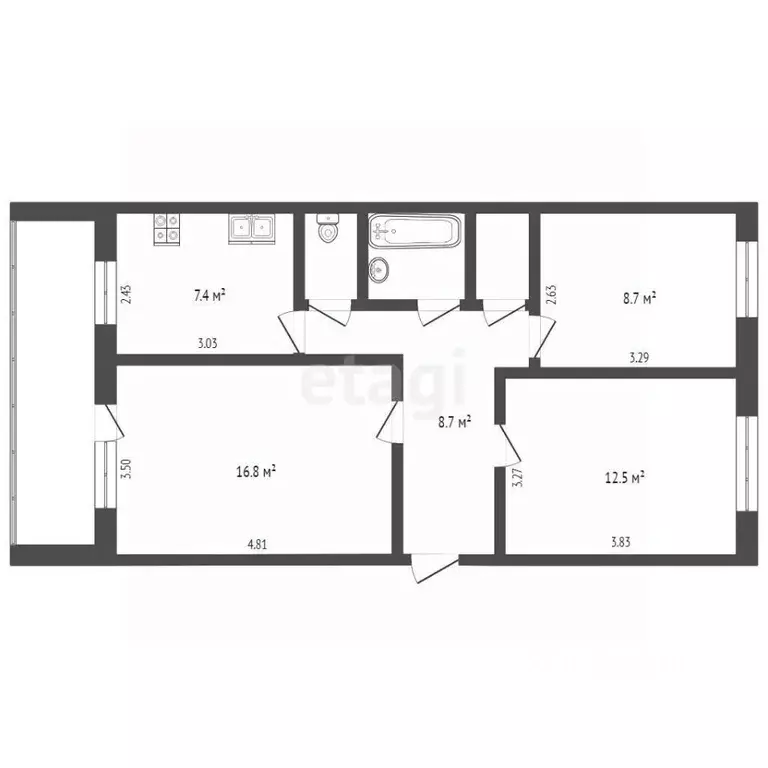 3-к кв. Калужская область, Калуга ул. Маяковского, 39 (59.4 м) - Фото 2