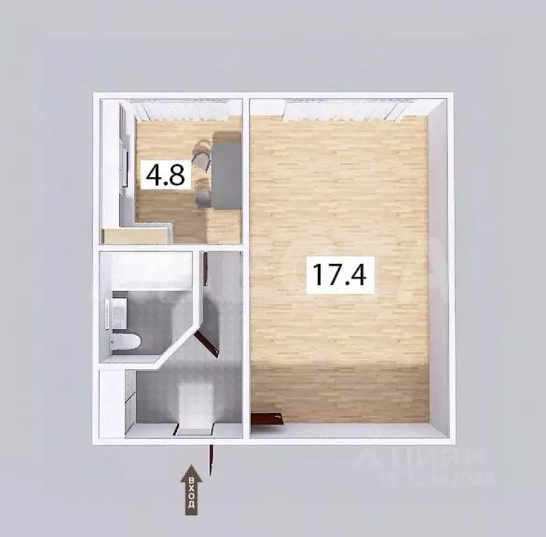 1-к кв. Омская область, Омск Городок Нефтяников мкр, ул. Блюхера, 22Б ... - Фото 2