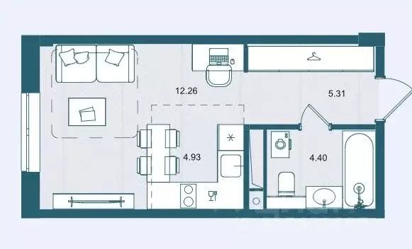 Студия Брянская область, Брянск О Берег жилой комплекс (26.9 м) - Фото 1