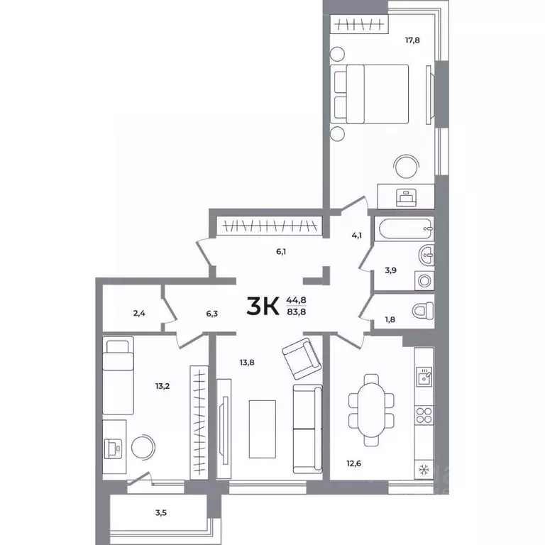3-к кв. Новосибирская область, Новосибирск Беловежский мкр,  (83.0 м) - Фото 0