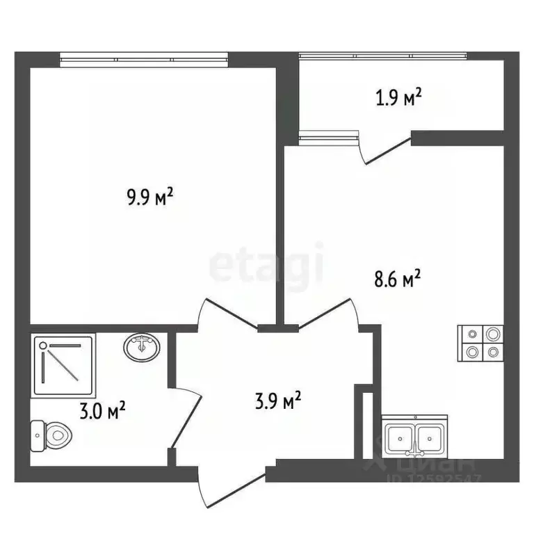 1-к кв. Крым, Симферополь ул. Аэрофлотская (29.0 м) - Фото 2