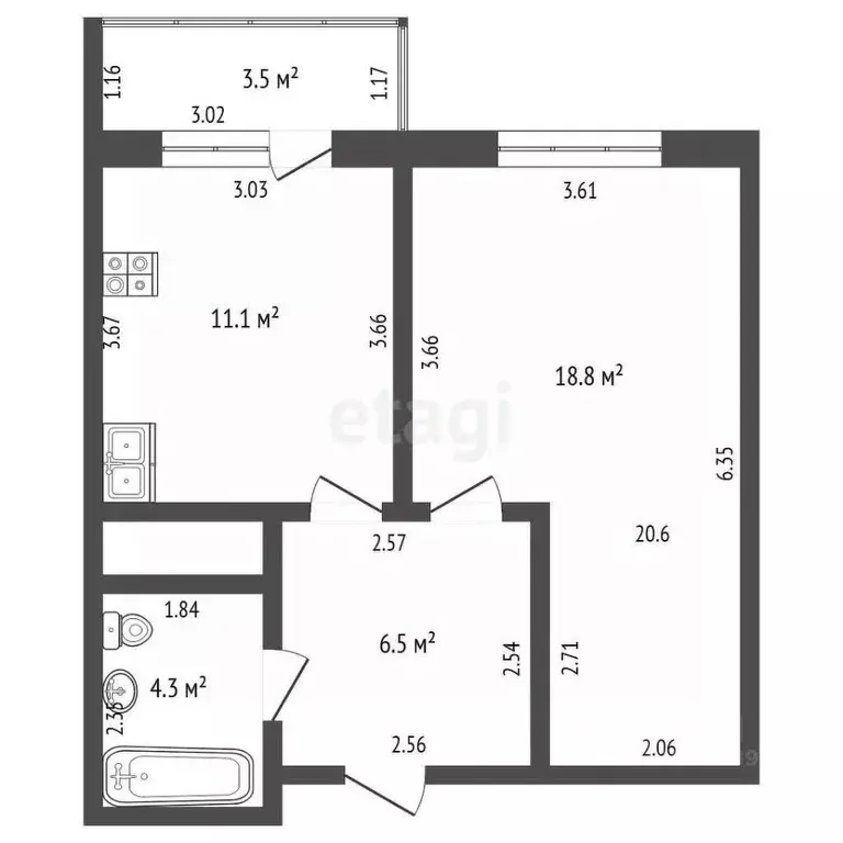 1-к кв. Башкортостан, Стерлитамак просп. Октября, 38 (40.7 м) - Фото 2