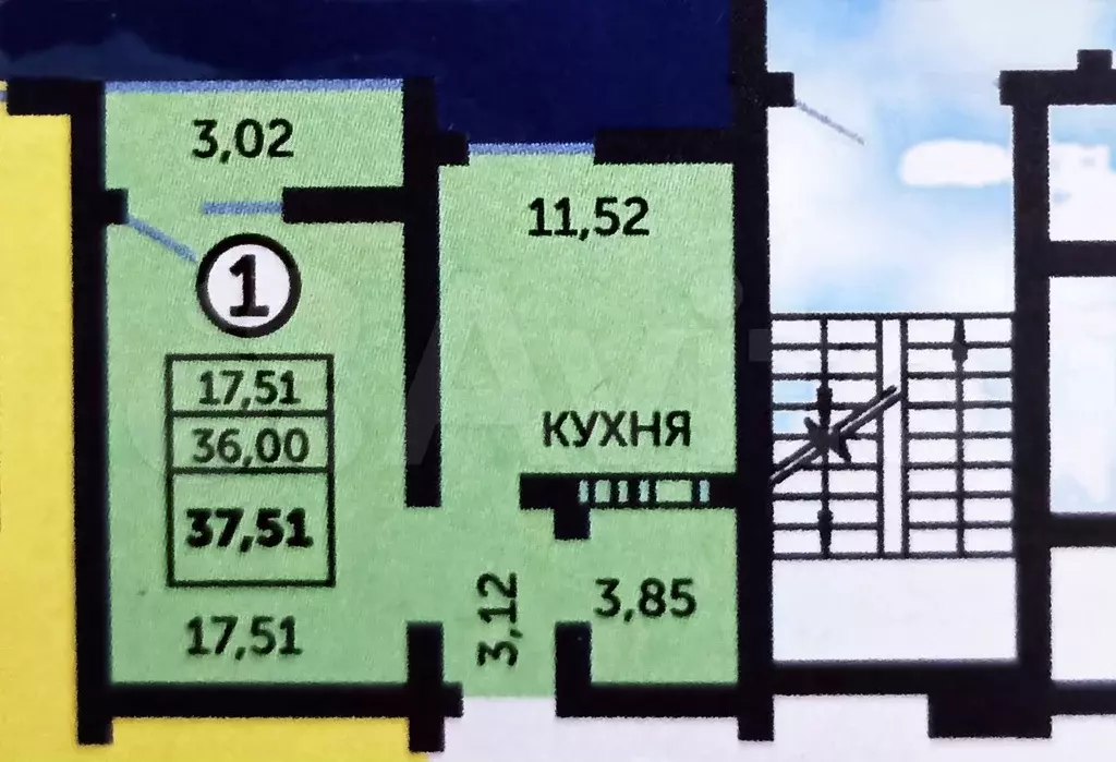 1-к. квартира, 36 м, 8/17 эт. - Фото 1