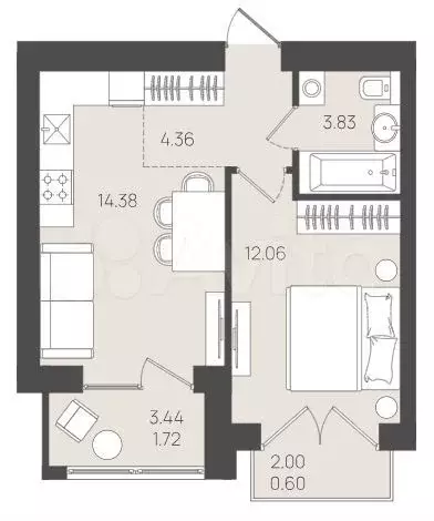 1-к. квартира, 36,4 м, 5/5 эт. - Фото 1