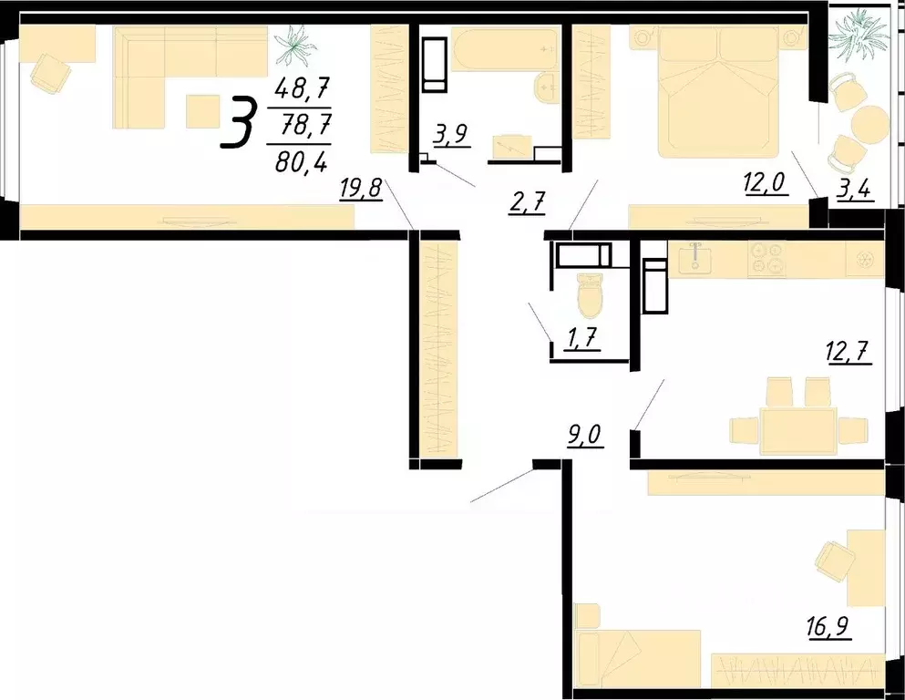 3-к кв. Воронежская область, Воронеж ул. Пескова, 8 (80.4 м) - Фото 1