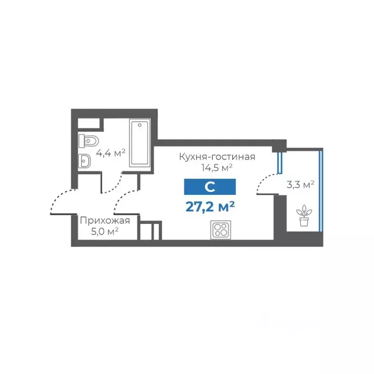 Студия Тюменская область, Тюмень Интернациональная ул., 197А (27.2 м) - Фото 1
