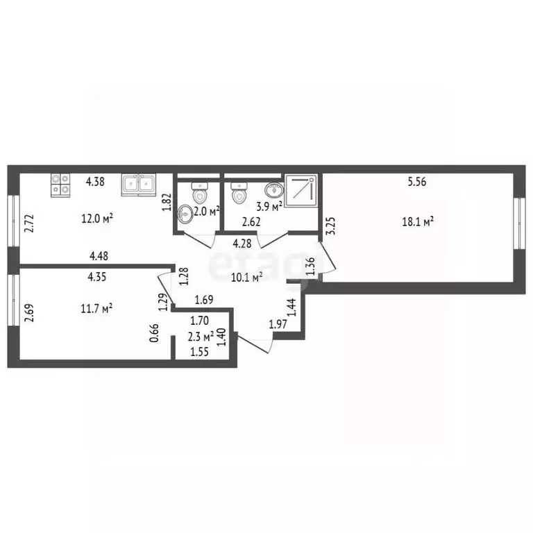 2-к кв. Санкт-Петербург ул. Парфеновская, 17 (62.4 м) - Фото 1