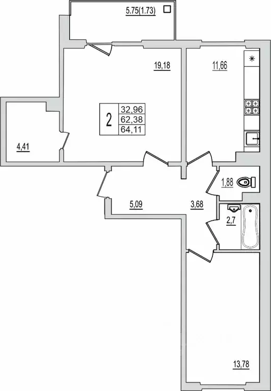 2-к кв. Псковская область, Псков Рижский просп., 94Г (64.11 м) - Фото 1