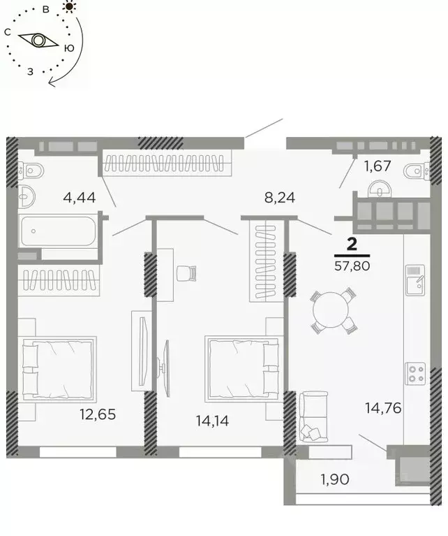 2-к кв. Рязанская область, Рязань Совхозная ул., 6 (57.8 м) - Фото 0