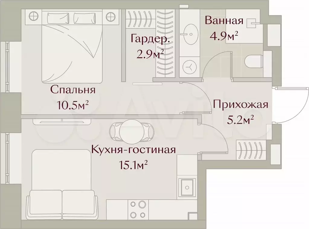 1-к. квартира, 38,6 м, 4/8 эт. - Фото 1
