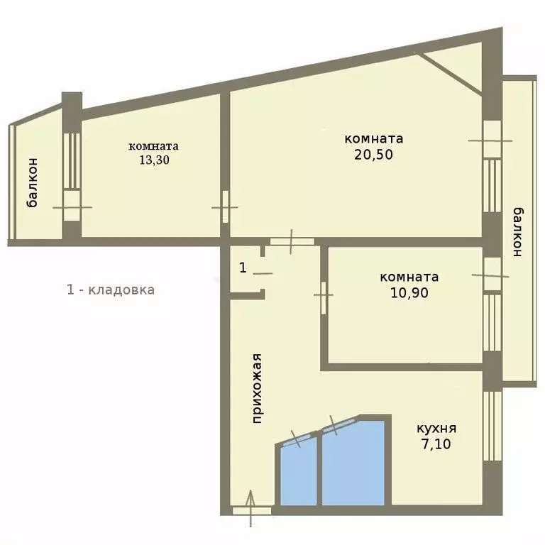 3-комнатная квартира: деревня оржицы, 20 (69.7 м) - Фото 1