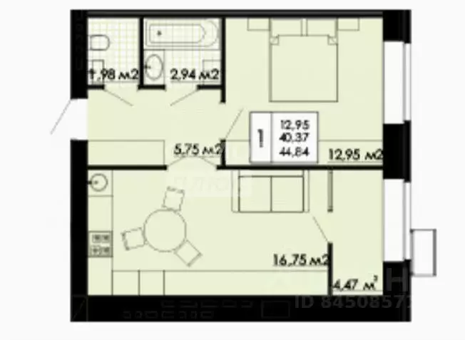 1-к кв. Калужская область, Калуга ул. Белые Росы, 3 (43.0 м) - Фото 2