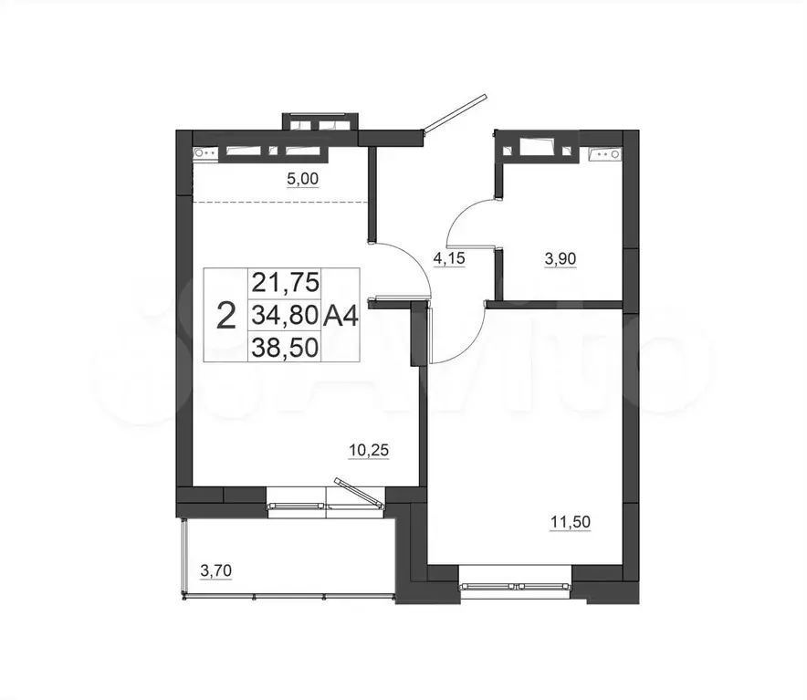 2-к. квартира, 39,1 м, 1/17 эт. - Фото 1