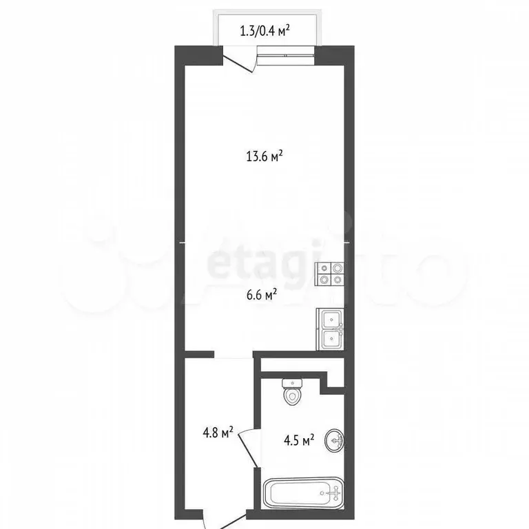1-к. квартира, 30 м, 6/9 эт. - Фото 0