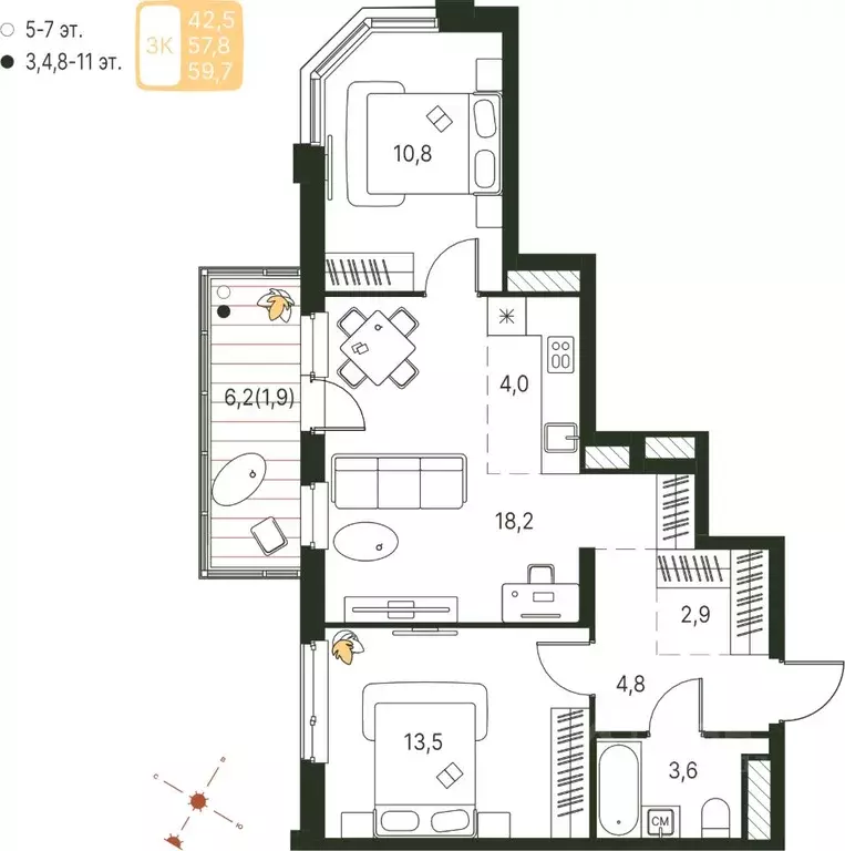 Студия Пермский край, Пермь ул. Серебристая, 1 (59.7 м) - Фото 1