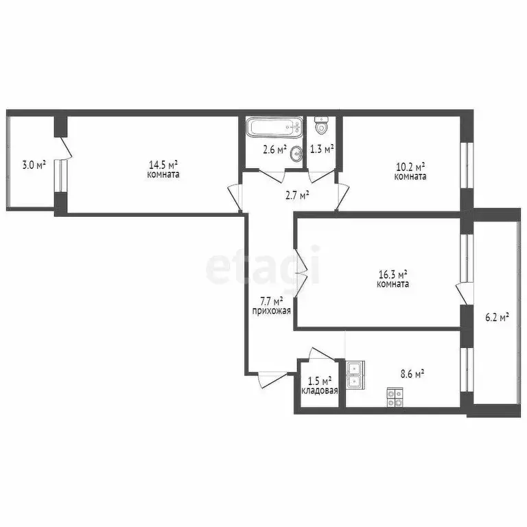 3-комнатная квартира: Тюмень, Лесопарковая улица, 13А (64 м) - Фото 1