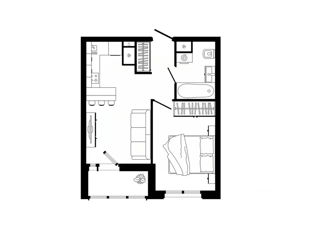 1-к кв. Тульская область, Тула ул. Седова, 26к3 (37.7 м) - Фото 1