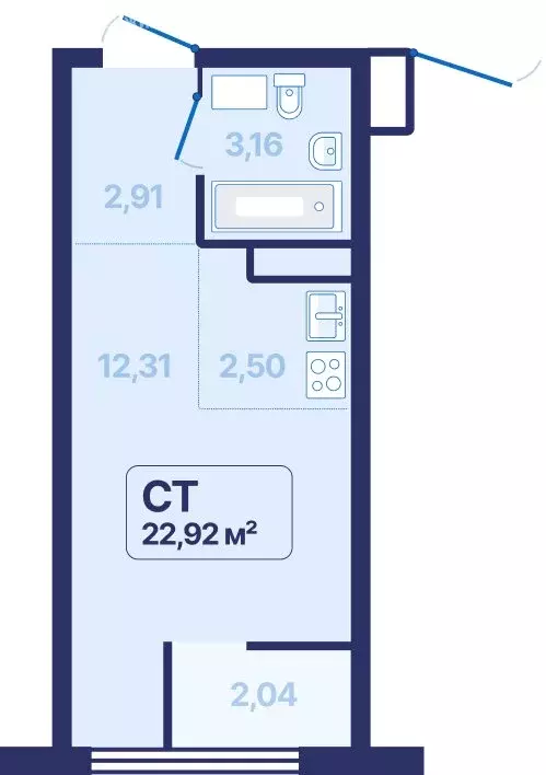 Квартира-студия: Екатеринбург, проспект Космонавтов, 9 (22.92 м) - Фото 1