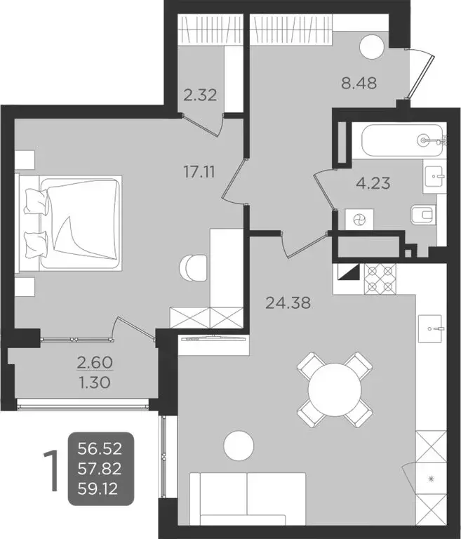 Квартира-студия: Калининград, улица Старшины Дадаева, 55к2 (57.82 м) - Фото 1