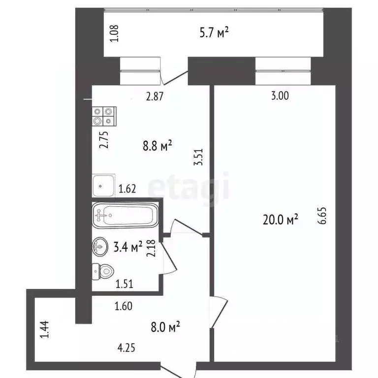1-к кв. Томская область, Томск ул. Никитина, 20 (40.2 м) - Фото 2
