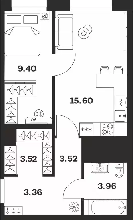 1-к кв. Тульская область, Тула Жукова Парк жилой комплекс (39.36 м) - Фото 1