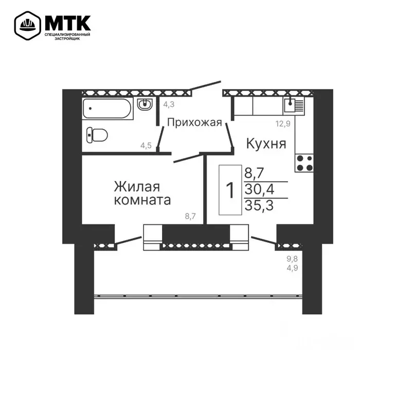 1-к кв. Амурская область, Благовещенск  (35.3 м) - Фото 0