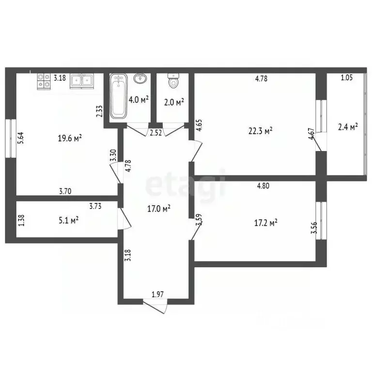 2-к кв. Башкортостан, Стерлитамак 23 Мая ул., 24 (87.2 м) - Фото 2
