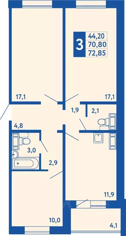 3-к кв. Башкортостан, Уфа Дема жилрайон, Новая Дема жилой комплекс ... - Фото 1