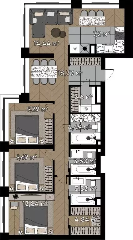 4-комнатная квартира: Москва, улица Берзарина, 37 (92.85 м) - Фото 0