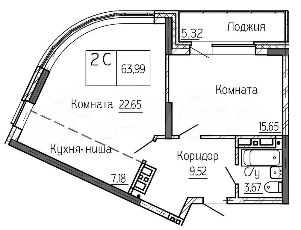 2-к. квартира, 64 м, 6/25 эт. - Фото 0