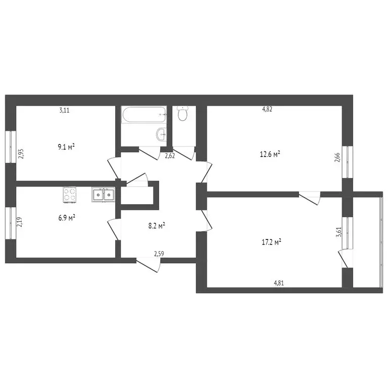 3-комнатная квартира: Тобольск, микрорайон Иртышский, 8 (58.4 м) - Фото 1