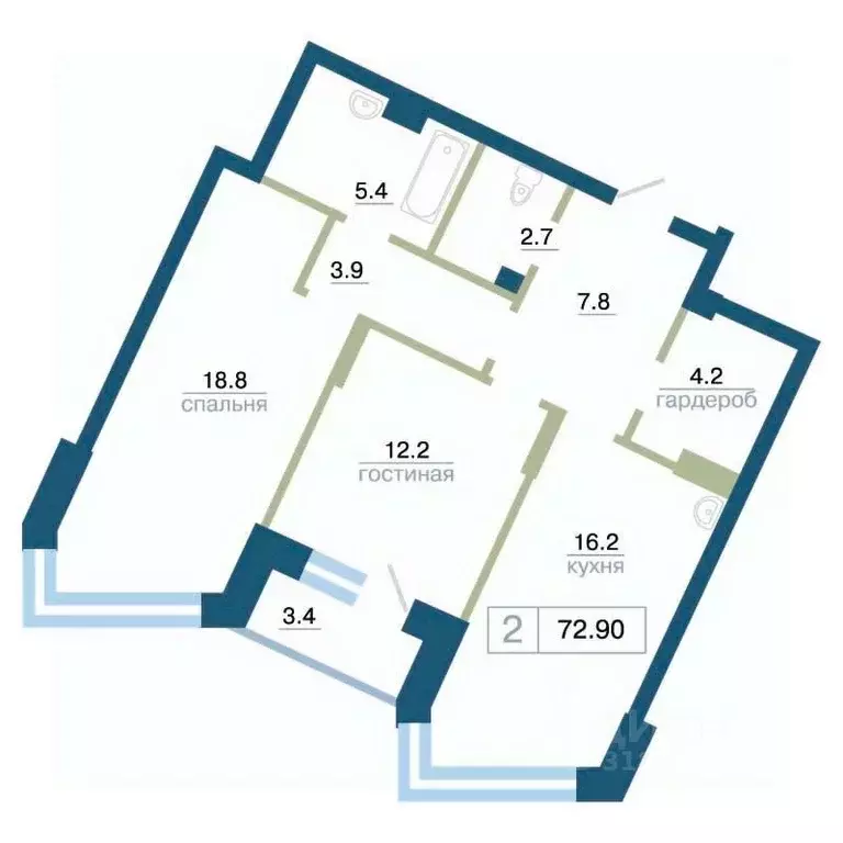 2-к кв. Красноярский край, Красноярск ул. Профсоюзов, 2 (72.9 м) - Фото 2